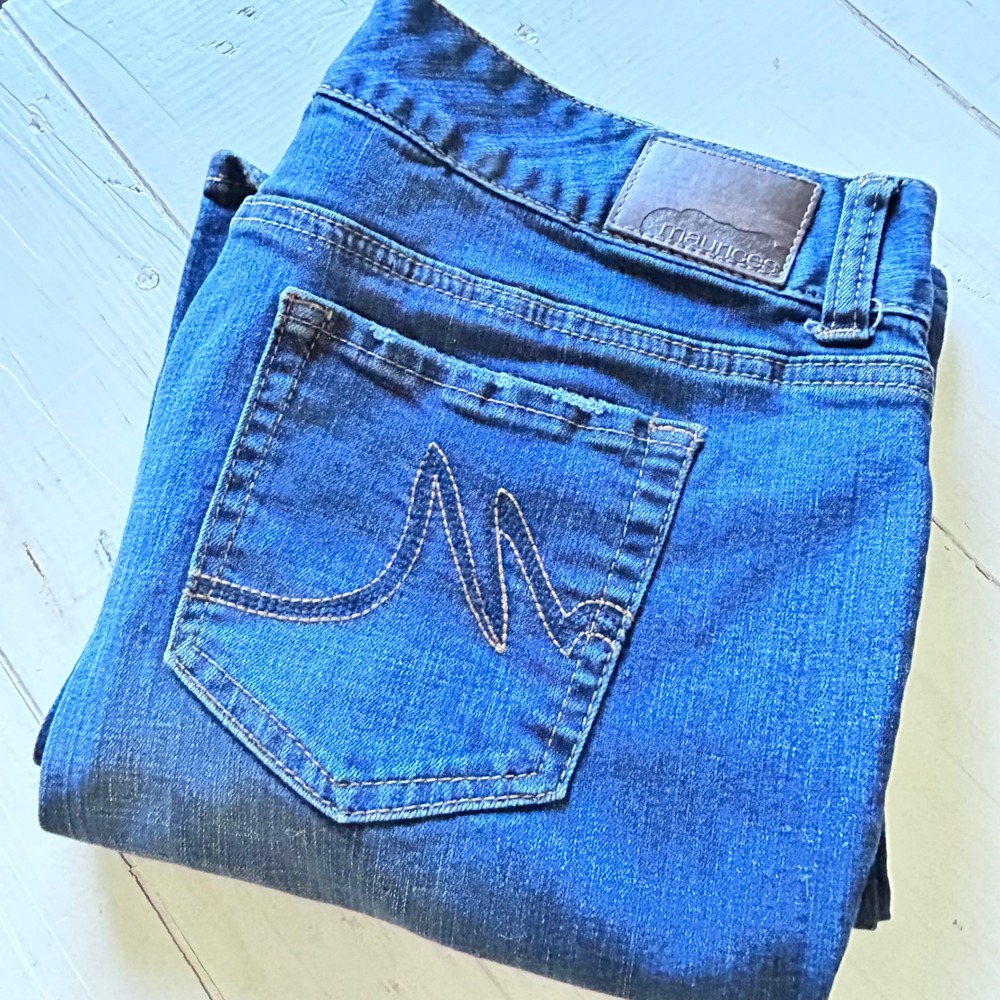 Maurice's Women's Blue Denim Jeans Size 11/12 Longβ Flare Leg Dark Wash